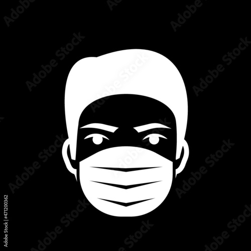 Man with face mask icon isolated on dark background