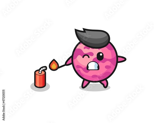 ice cream scoop mascot illustration playing firecracker