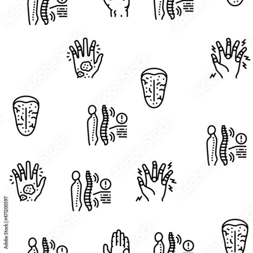 Rheumatology Disease Problem Vector Seamless Pattern Thin Line Illustration