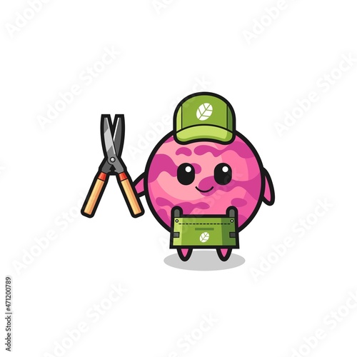 cute ice cream scoop as gardener mascot