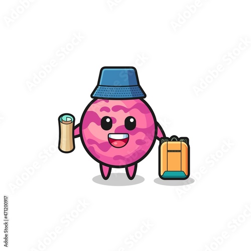 ice cream scoop mascot character as hiker