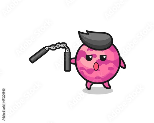 cartoon of ice cream scoop using nunchaku