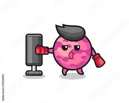 ice cream scoop boxer cartoon doing training with punching bag