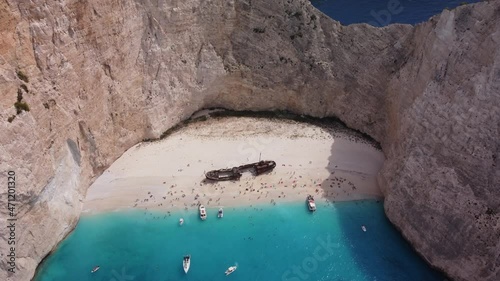 Aerial view of the wreck on Zakynthos beach, Zante, Greece photo