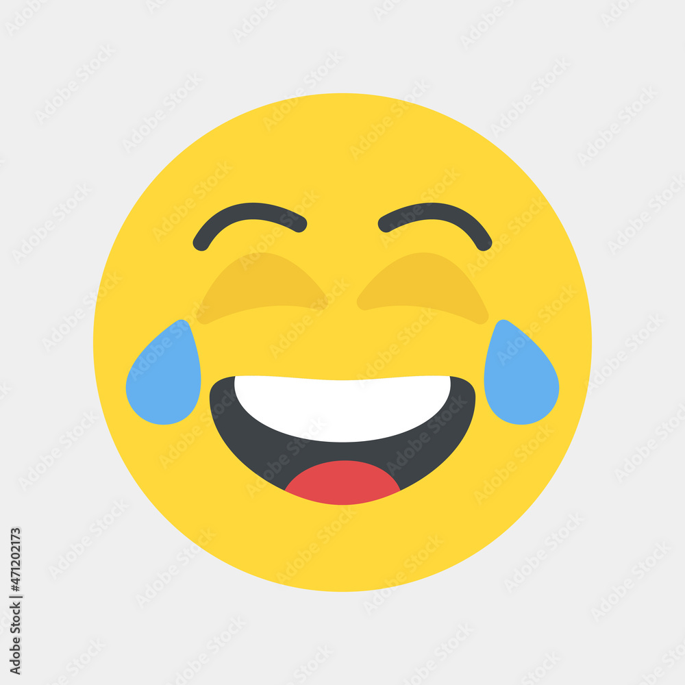 Fototapeta premium Laughing emoji icon vector illustration in flat style, use for website mobile app presentation
