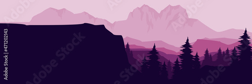 mountain landscape flat design vector illustration good for wallpaper, background, web banner, backdrop, desktop wallpaper, and design template