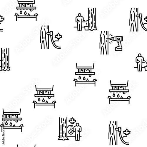 Maple Syrup Delicious Liquid Vector Seamless Pattern Thin Line Illustration