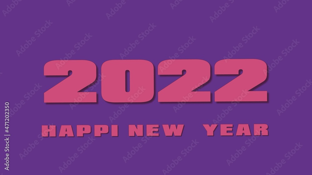 Text Happy New Year 2022. Volumetric letters 3D illustration. Red purple captions on a lilac background. Cover design for celebrations, greeting cards. Template for your creative works.

