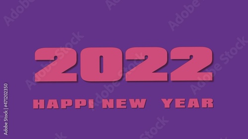 Text Happy New Year 2022. Volumetric letters 3D illustration. Red purple captions on a lilac background. Cover design for celebrations, greeting cards. Template for your creative works.
