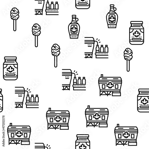 Maple Syrup Delicious Liquid Vector Seamless Pattern Thin Line Illustration