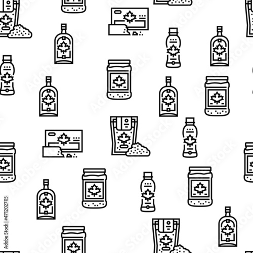 Maple Syrup Delicious Liquid Vector Seamless Pattern Thin Line Illustration