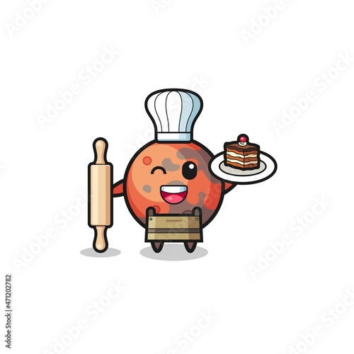 mars as pastry chef mascot hold rolling pin