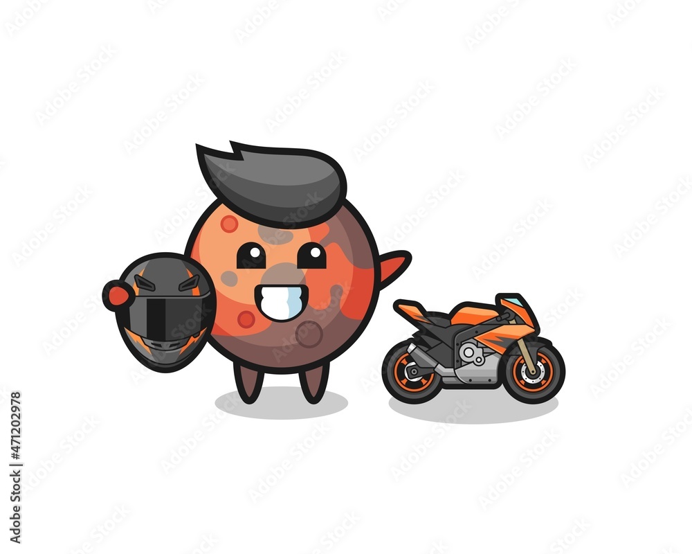 cute mars cartoon as a motorcycle racer