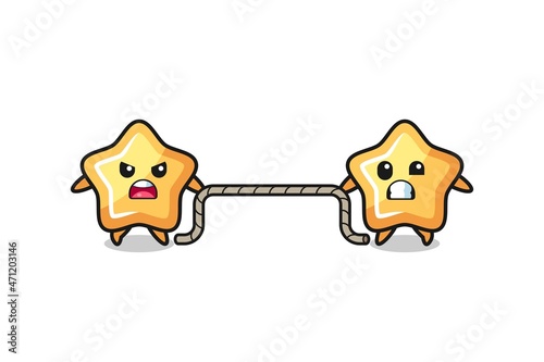 cute star character is playing tug of war game