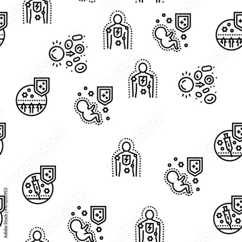 Immune System Disease And Treat Vector Seamless Pattern Thin Line Illustration