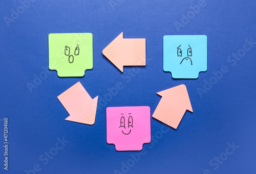 Creative composition with sticky note papers on blue background © Pixel-Shot