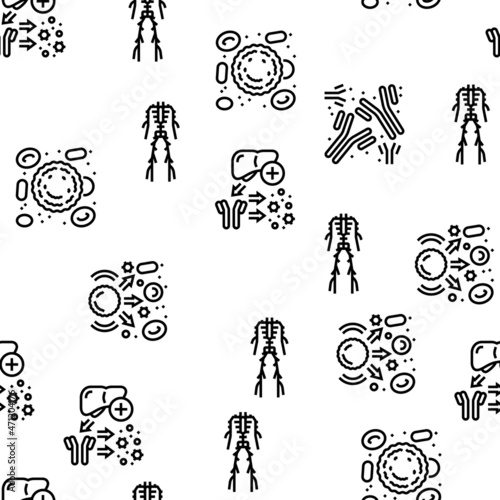 Immune System Disease And Treat Vector Seamless Pattern Thin Line Illustration