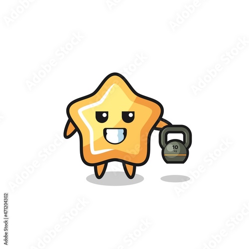 star mascot lifting kettlebell in the gym