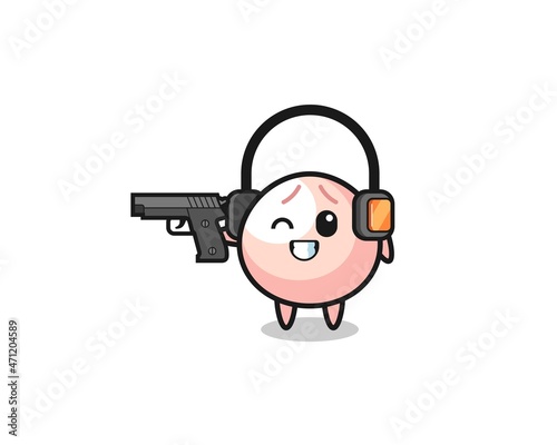 illustration of meatbun cartoon doing shooting range