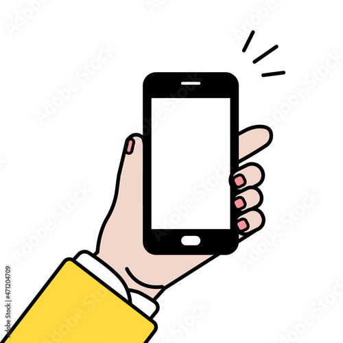 スマートフォンを持つ女性の手のイラスト