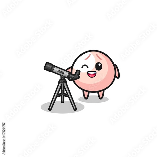meatbun astronomer mascot with a modern telescope