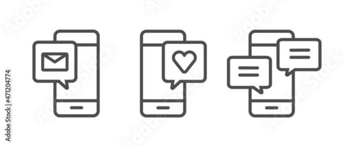 スマートフォンでコミュニケーションをするアイコンセット