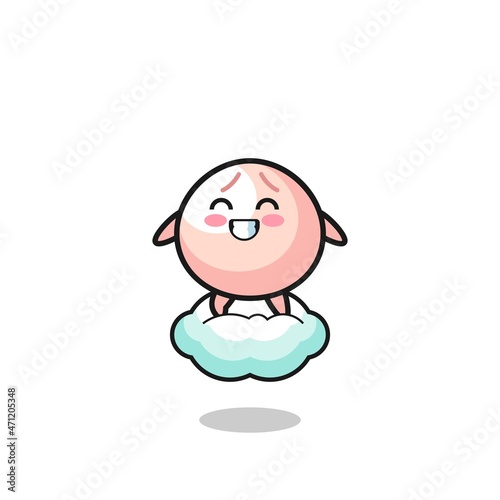 cute meatbun illustration riding a floating cloud