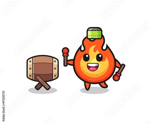 fire muslim cartoon is beating the bedug