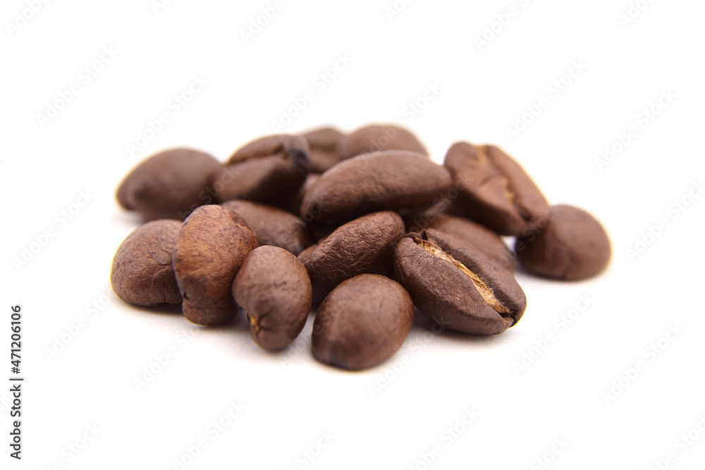 Roasted coffee beans isolated on white