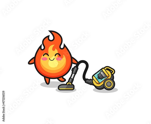cute fire holding vacuum cleaner illustration