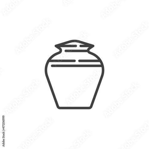 Cremation urn of ashes line icon