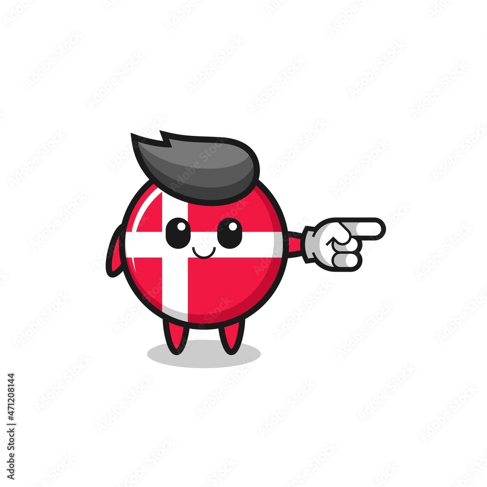 denmark flag mascot with pointing right gesture