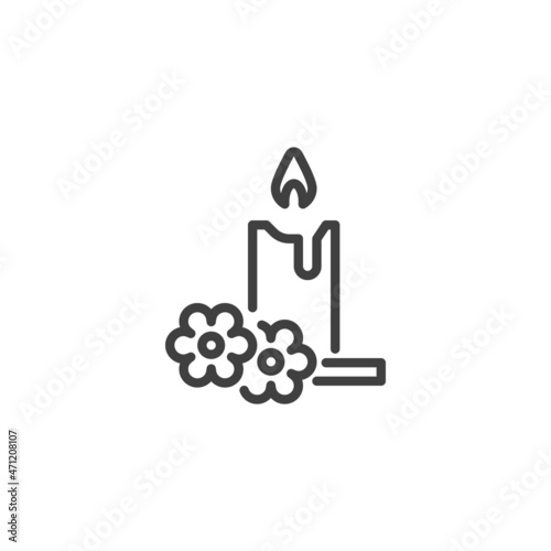 Candle and flowers line icon