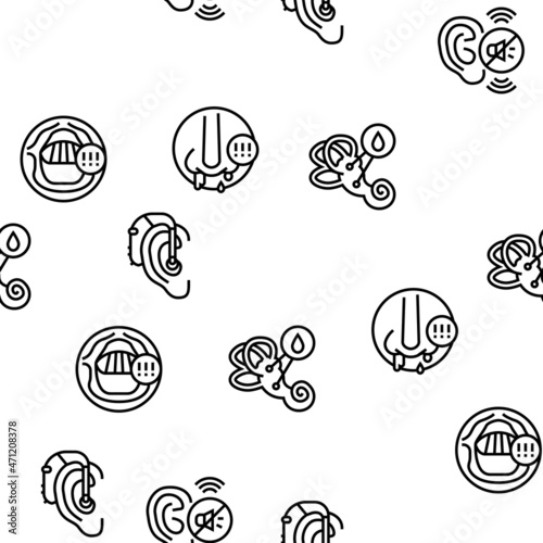 Otorhinolaryngology Treatment Vector Seamless Pattern Thin Line Illustration