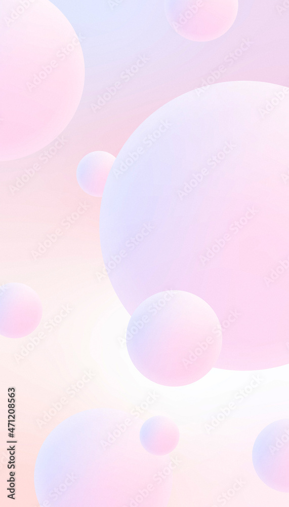 Holographic fluid circles in pastel colors. Geometric shapes on gradient background with noise. Grain texture. Modern hipster template for poster, covers, banners, flyers, report, brochure