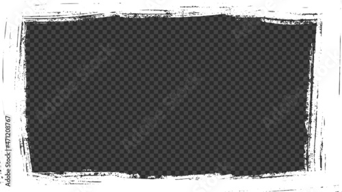 White grunge frame for stories and social network media 16 9. Template with brush stroke. Rectangular border with grunge overlay. Vector illustration isolated on transparent background.