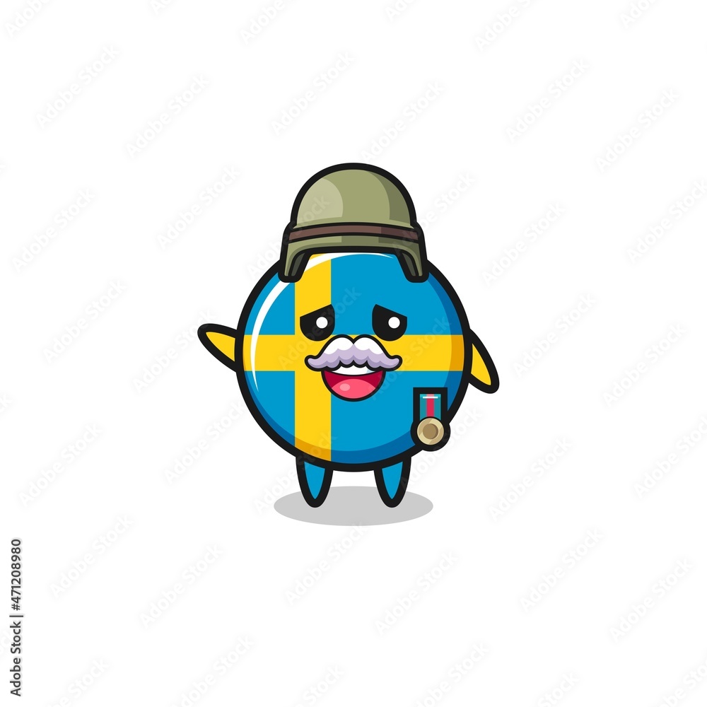 Fototapeta premium cute sweden flag as veteran cartoon