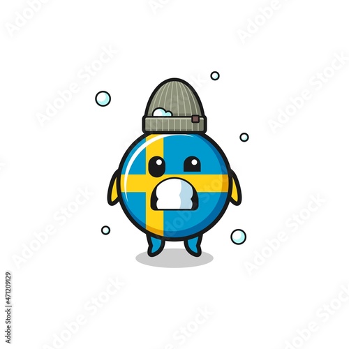 cute cartoon sweden flag with shivering expression