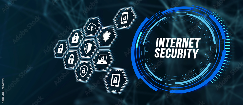 Obraz premium Internet, business, Technology and network concept. Cyber security data protection business technology privacy concept. 3d illustration