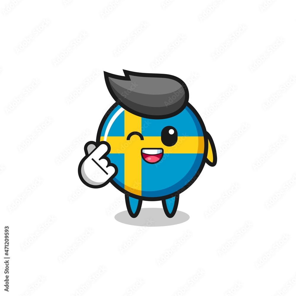 sweden flag character doing Korean finger heart