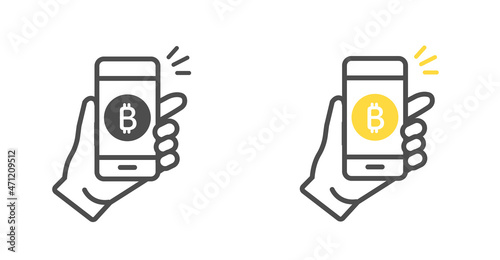 スマートフォンで仮想通貨の取引をする（ビットコイン）　イメージイラスト
