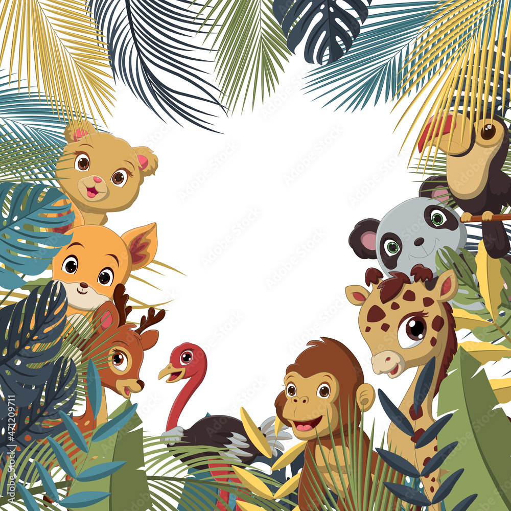 Fototapeta premium Cartoon wild animal in jungle