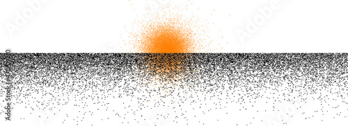 Horizon with sun.  Open sea in sunset.  Brush strokes. Desert landscape . Summit and sunset logo .Vector