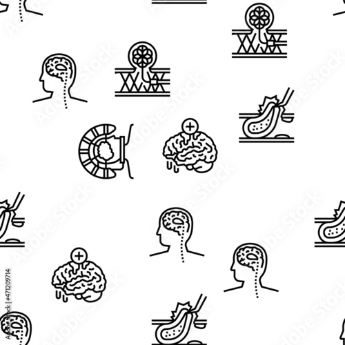Neurosurgery Medical Treatment Vector Seamless Pattern Thin Line Illustration