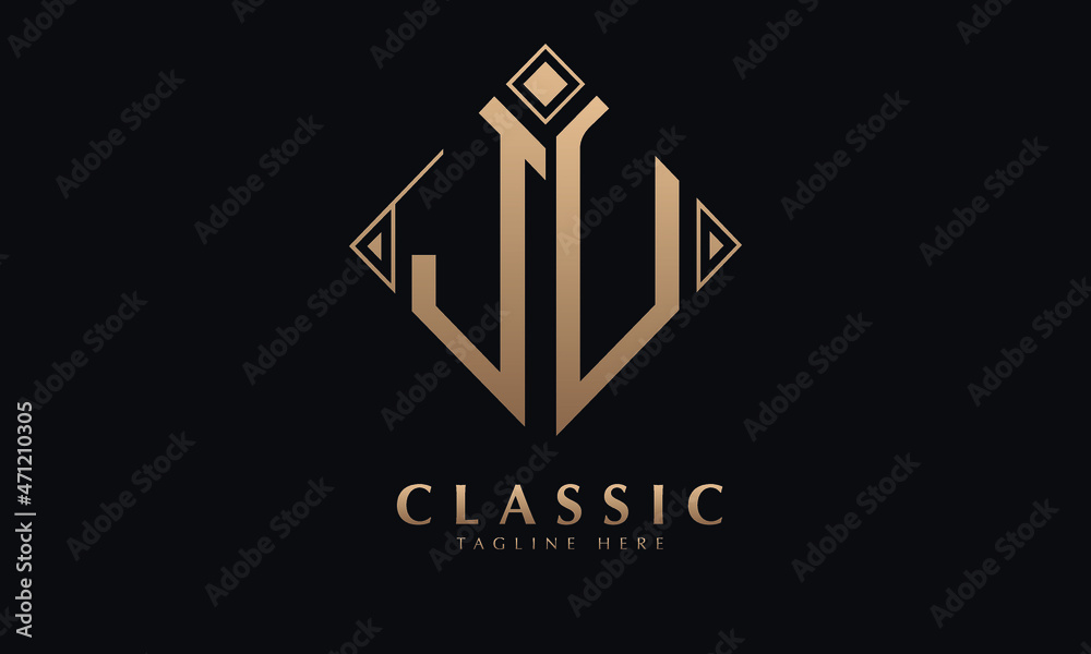 Alphabet JU or UJ diamond illustration monogram vector logo template