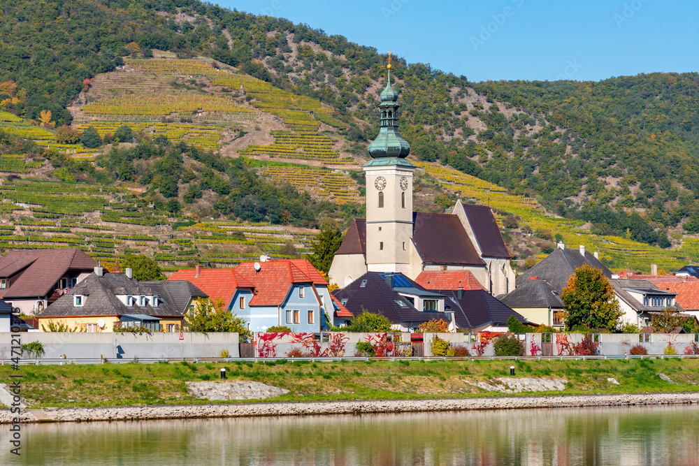 Small village with vineyards in Wachau valley, Austria
