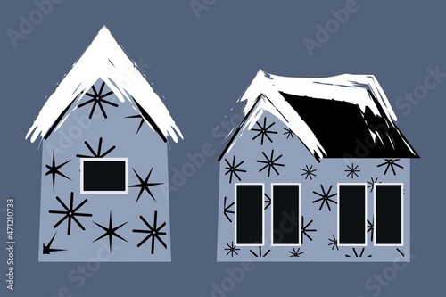 Decorative winter snow houses vector illustration