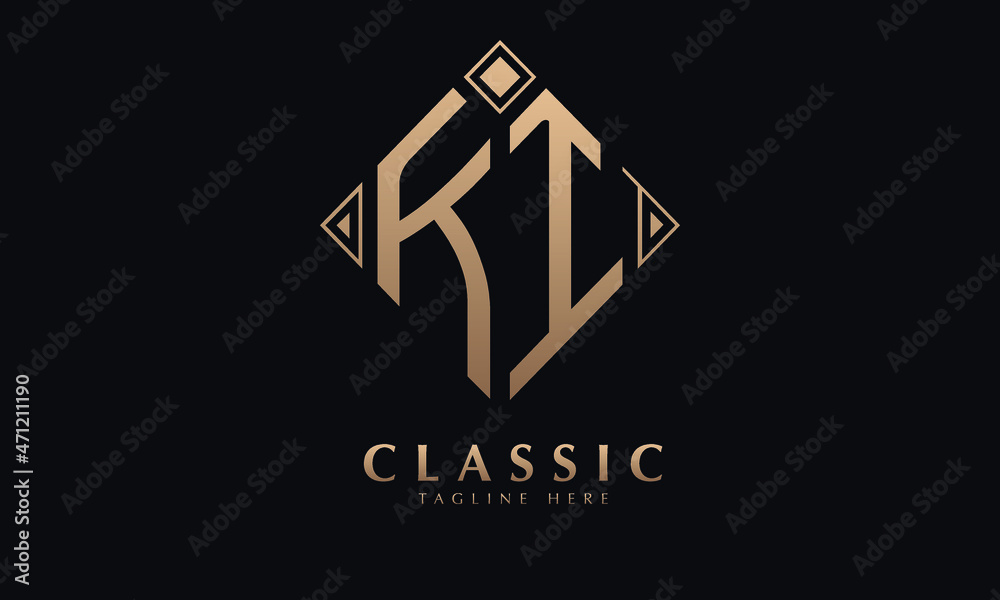 Alphabet KI or IK diamond illustration monogram vector logo template