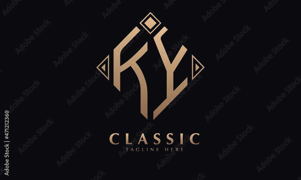 Alphabet KY or YK diamond illustration monogram vector logo template