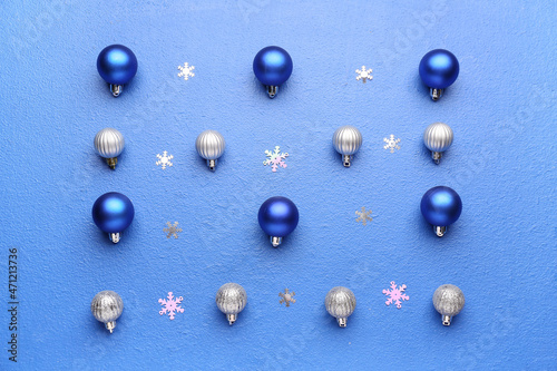 Stylish Christmas decor on blue background